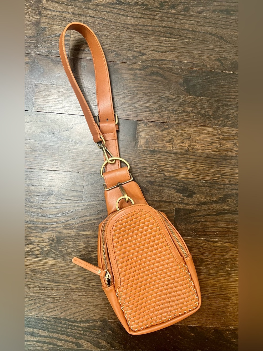 Anthropologie Urban Originals Woven Faux Leather Sling Crossbody Brown